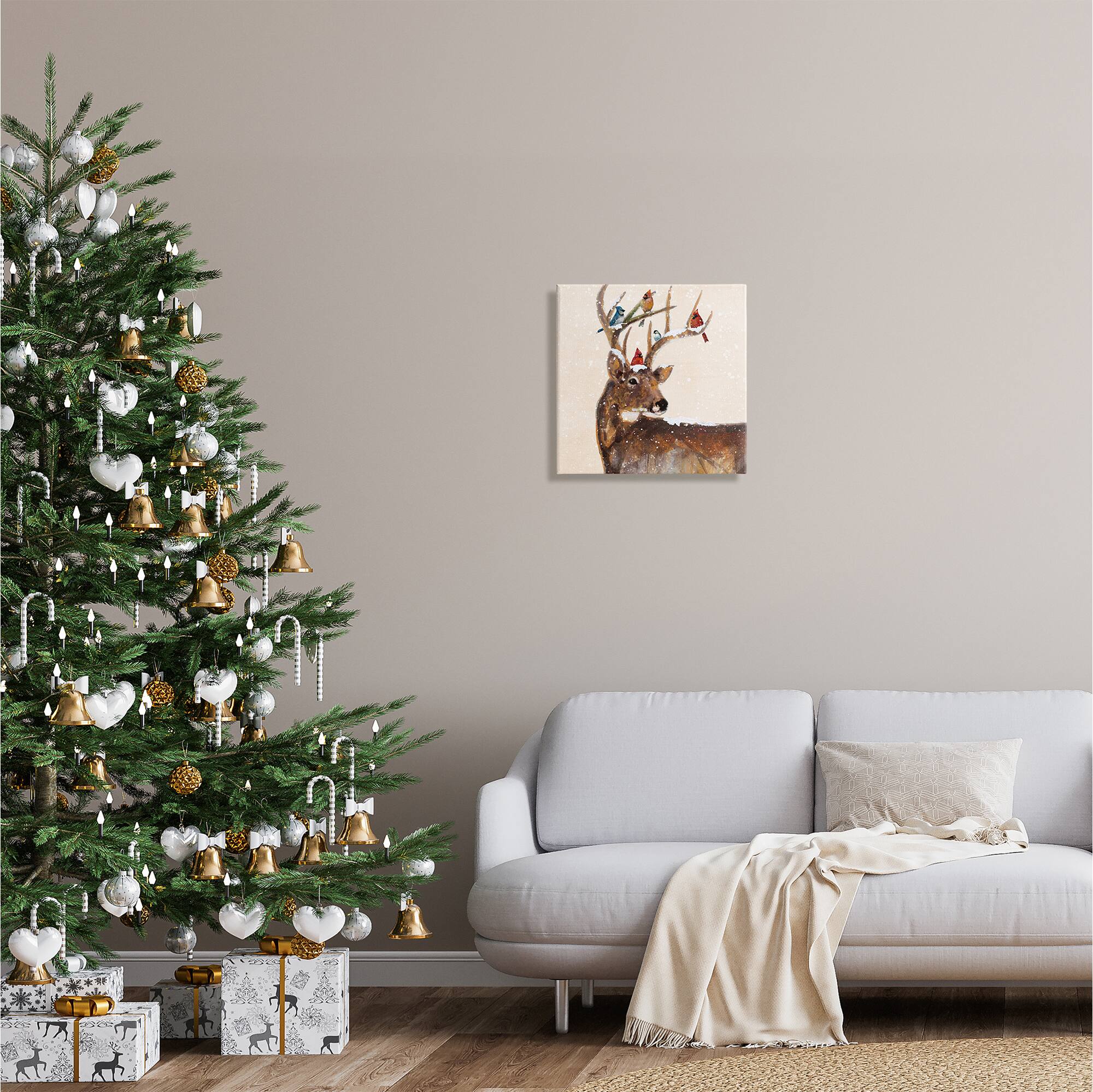 Stupell Industries Cardinals Perched Snowy Antlers Canvas Wall Art